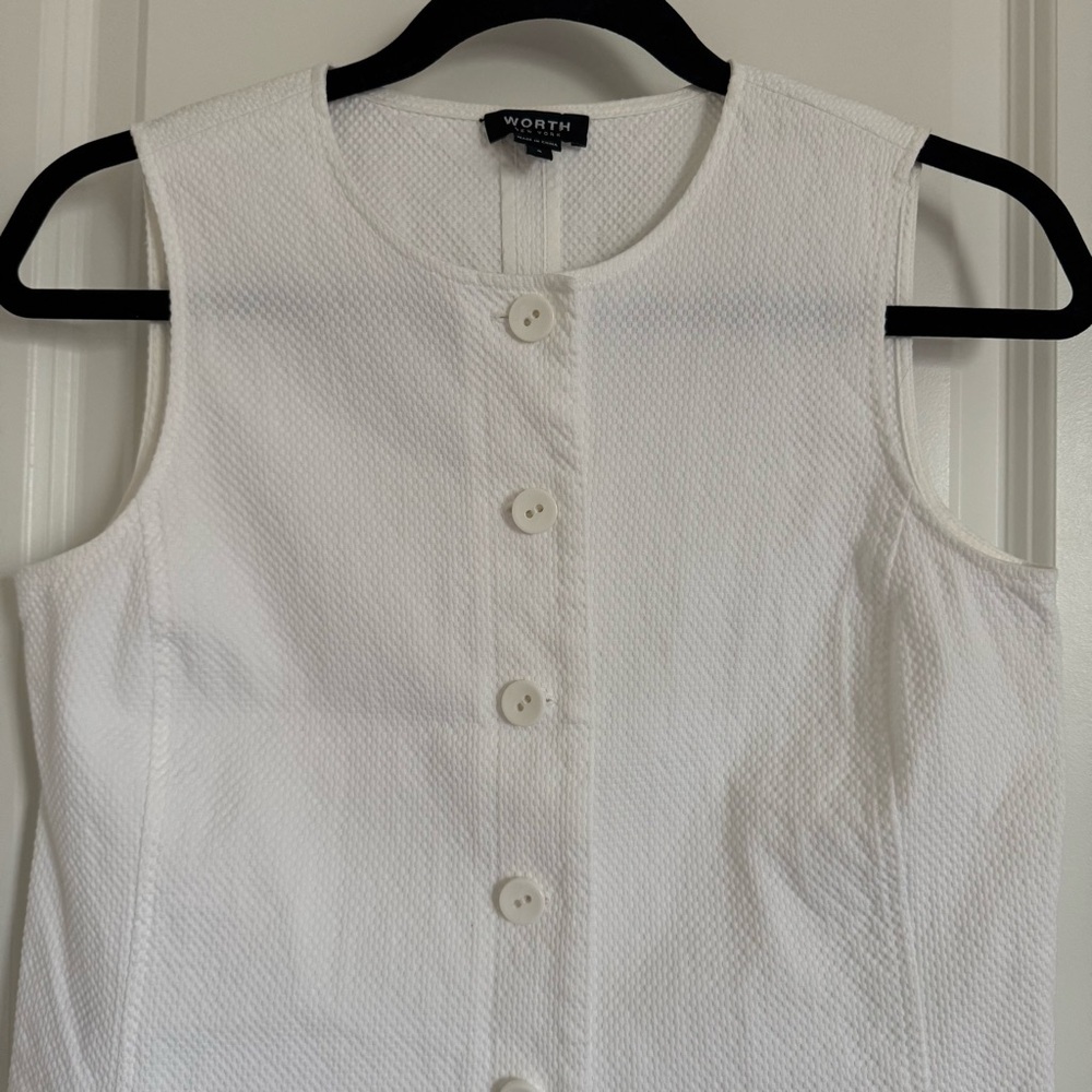 Worth White Sleeveless Button-Down Shirt Vest, 4 - Picture 3 of 16